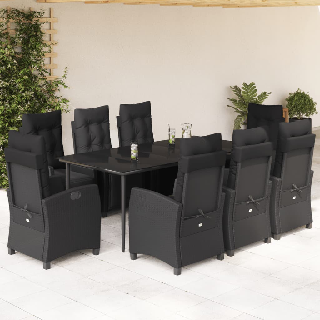 Set Mobilier De Grădină Cu Perne, 3 Piese, Negru, Poliratan
