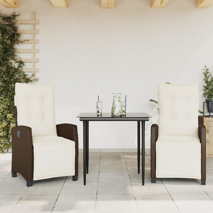 Set Mobilier De Grădină Cu Perne, 3 Piese, Maro, Poliratan