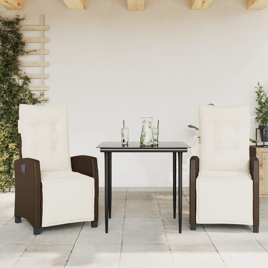Set Mobilier De Grădină Cu Perne, 3 Piese, Maro, Poliratan