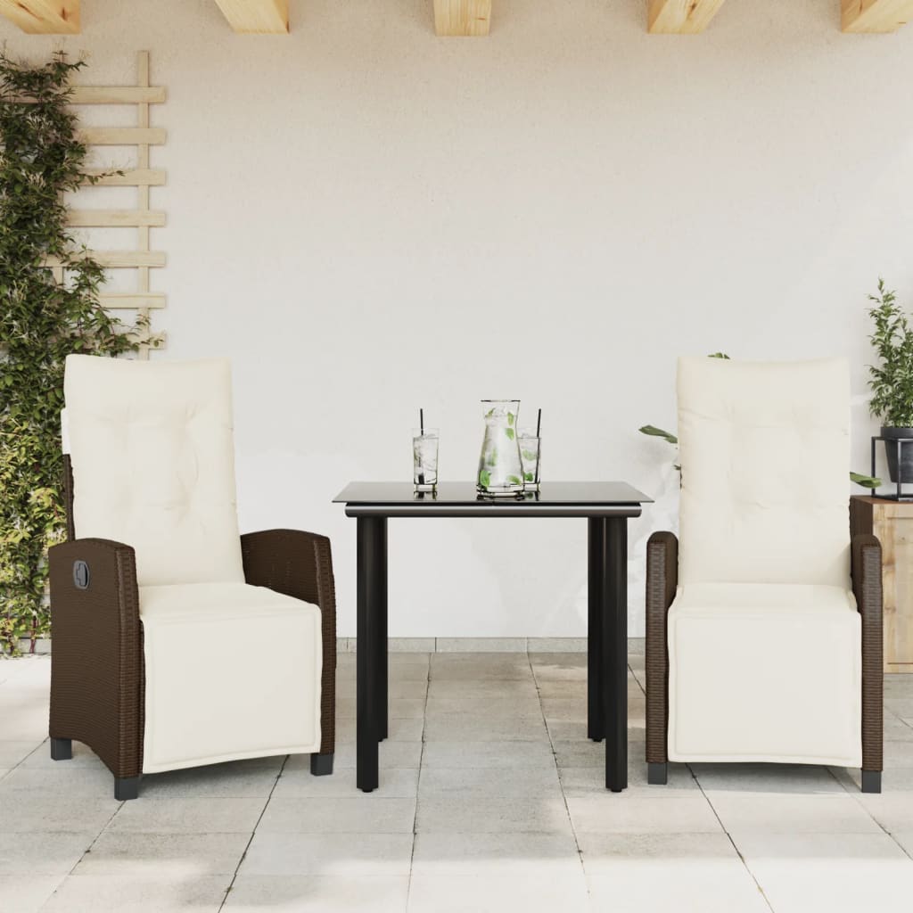 Set Mobilier De Grădină Cu Perne, 3 Piese, Maro, Poliratan