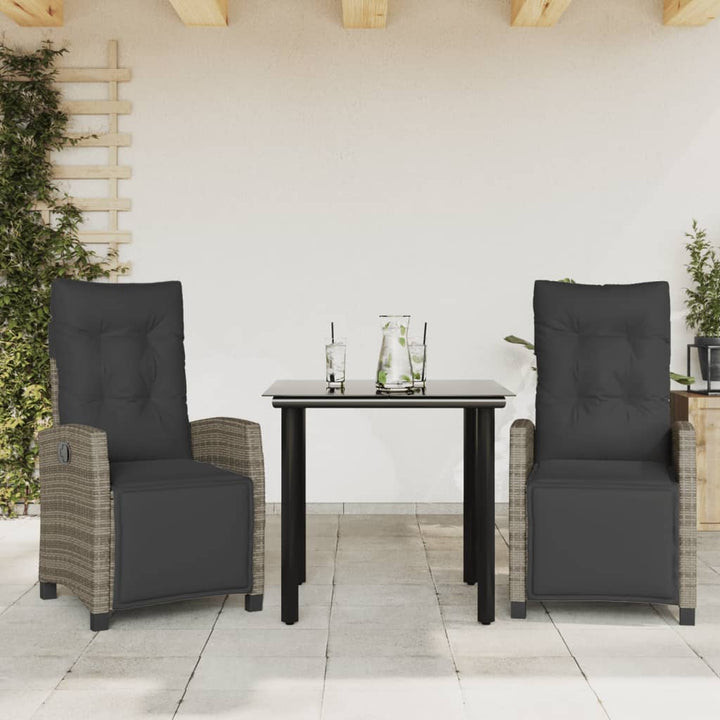 Set Mobilier De Grădină Cu Perne, 3 Piese, Gri, Poliratan