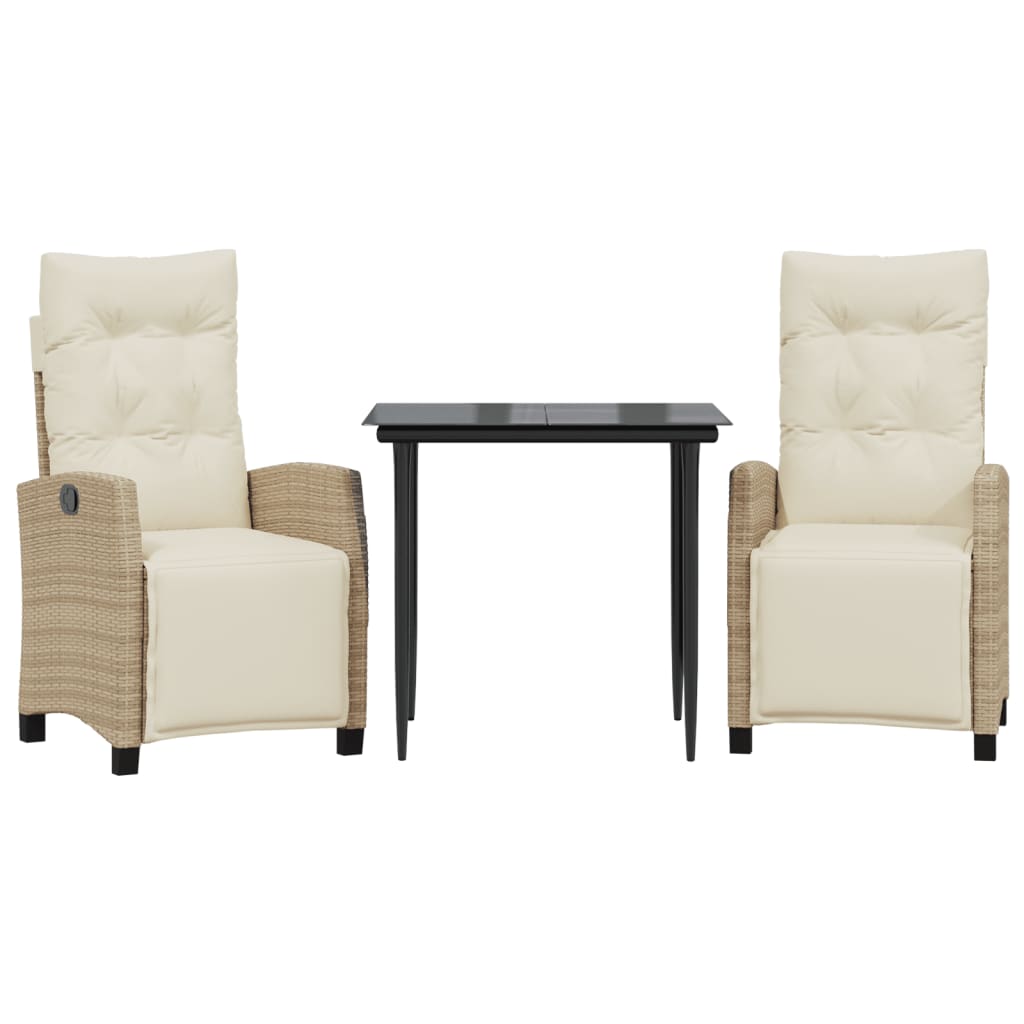 Set Mobilier De Grădină Cu Perne, 3 Piese, Bej, Poliratan