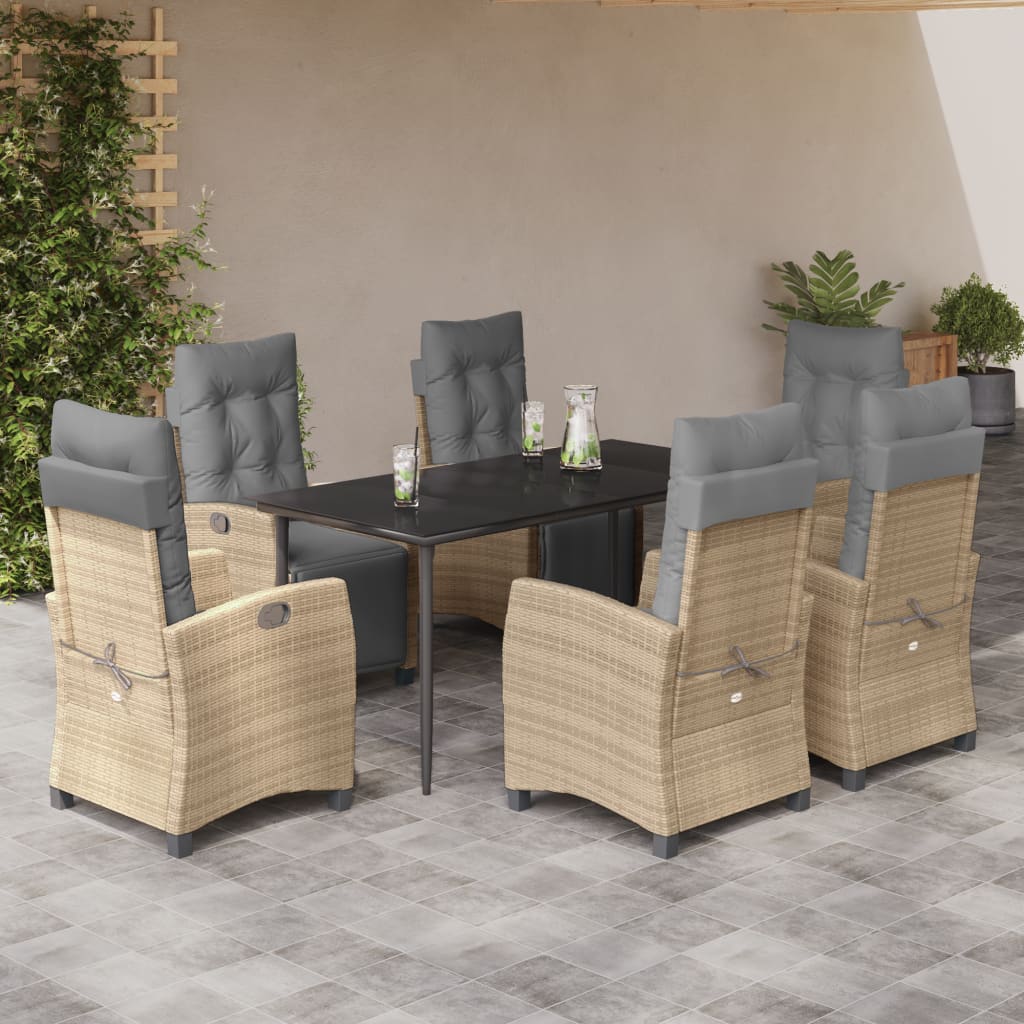 Set Mobilier Pentru Grădină, 7 Piese, Cu Perne, Bej, Poliratan