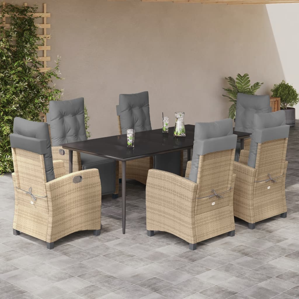 Set Mobilier Pentru Grădină, 7 Piese, Cu Perne, Bej, Poliratan