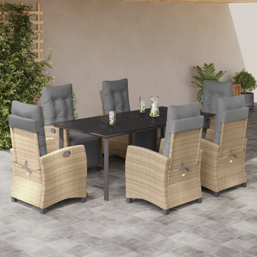 Set Mobilier Pentru Grădină, 7 Piese, Cu Perne, Bej, Poliratan