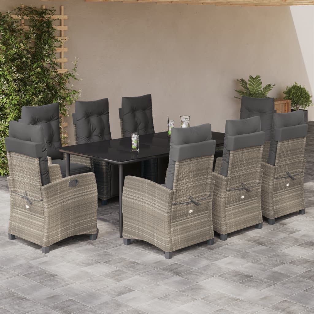 Set Mobilier Grădină Cu Perne, 9 Piese, Gri Deschis, Poliratan