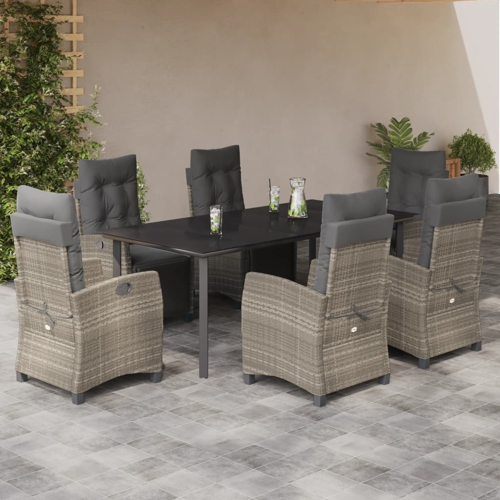 Set Mobilier Grădină Cu Perne, 9 Piese, Gri Deschis, Poliratan