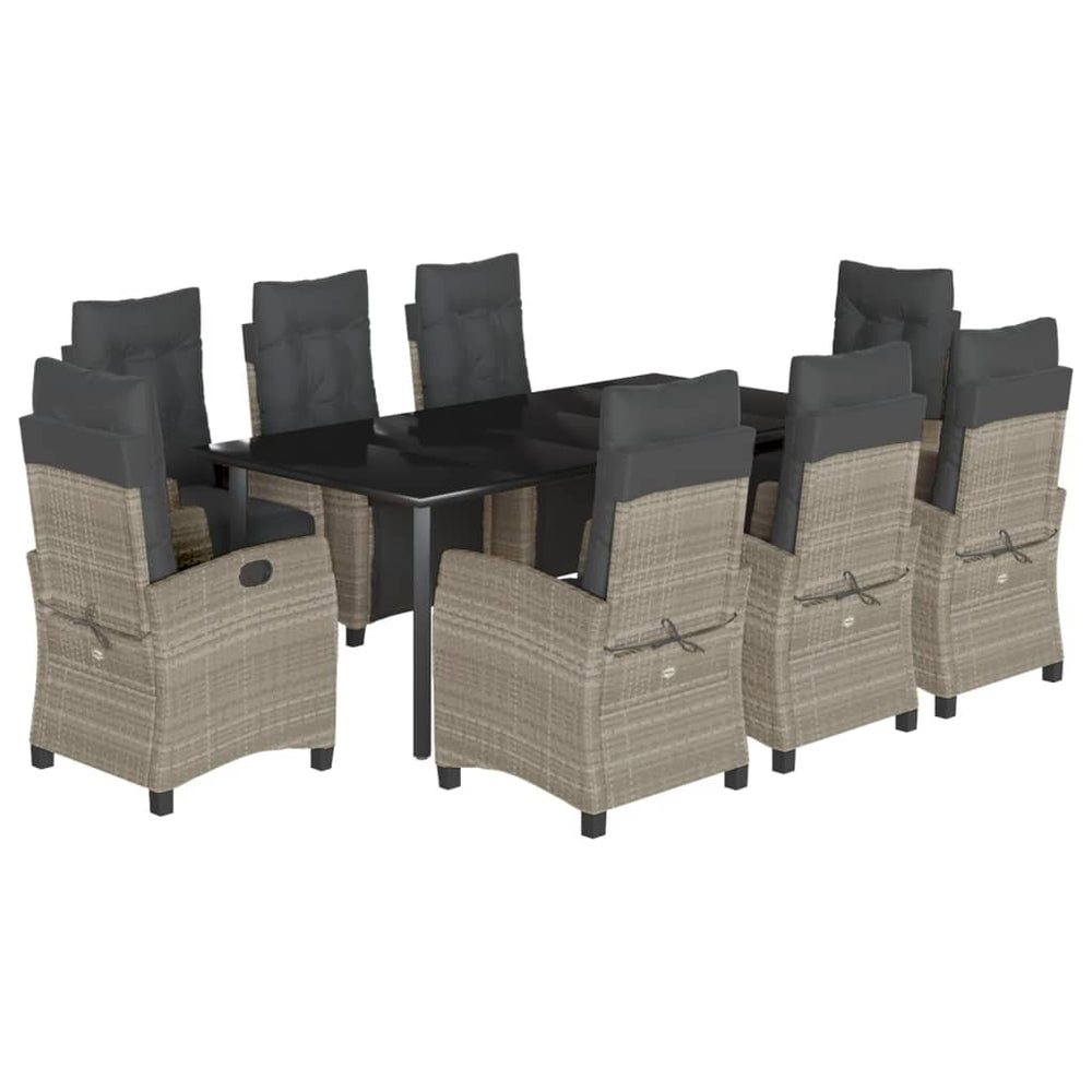 Set Mobilier Grădină Cu Perne, 9 Piese, Gri Deschis, Poliratan