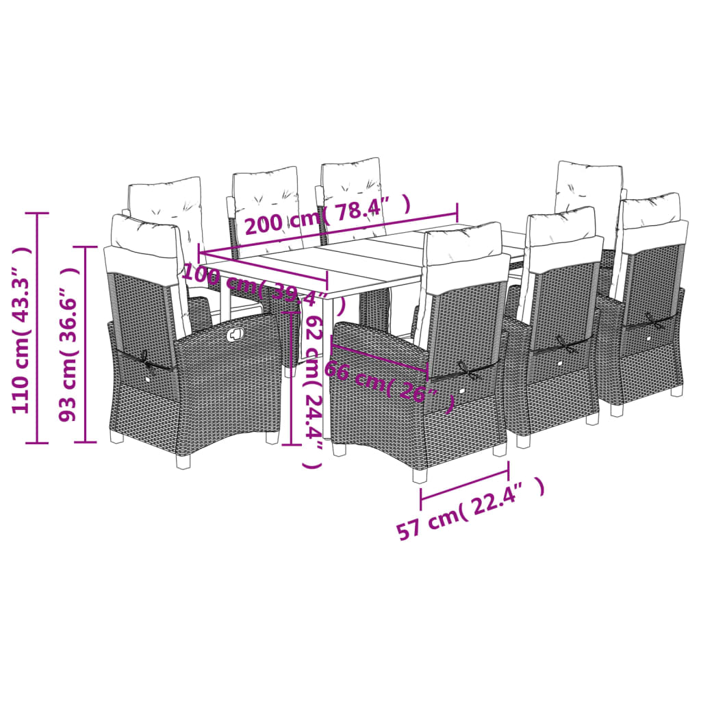 Set Mobilier Grădină Cu Perne, 9 Piese, Gri Deschis, Poliratan