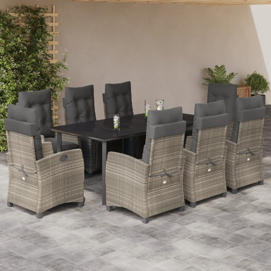 Set Mobilier Grădină Cu Perne, 9 Piese, Gri Deschis, Poliratan