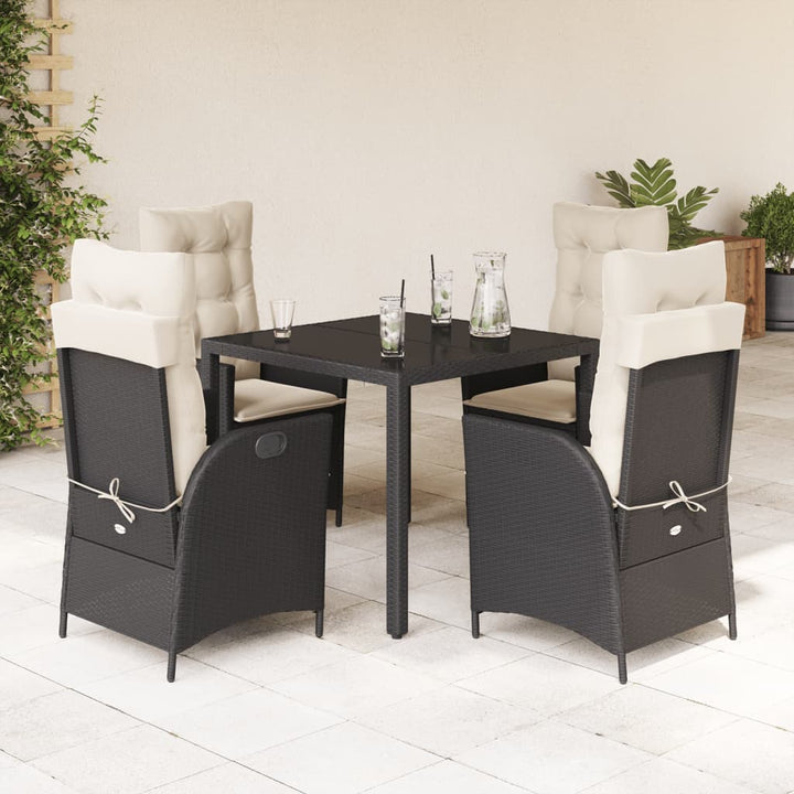 Set Mobilier De Grădină Cu Perne, 5 Piese, Negru, Poliratan Negru Și Crem
