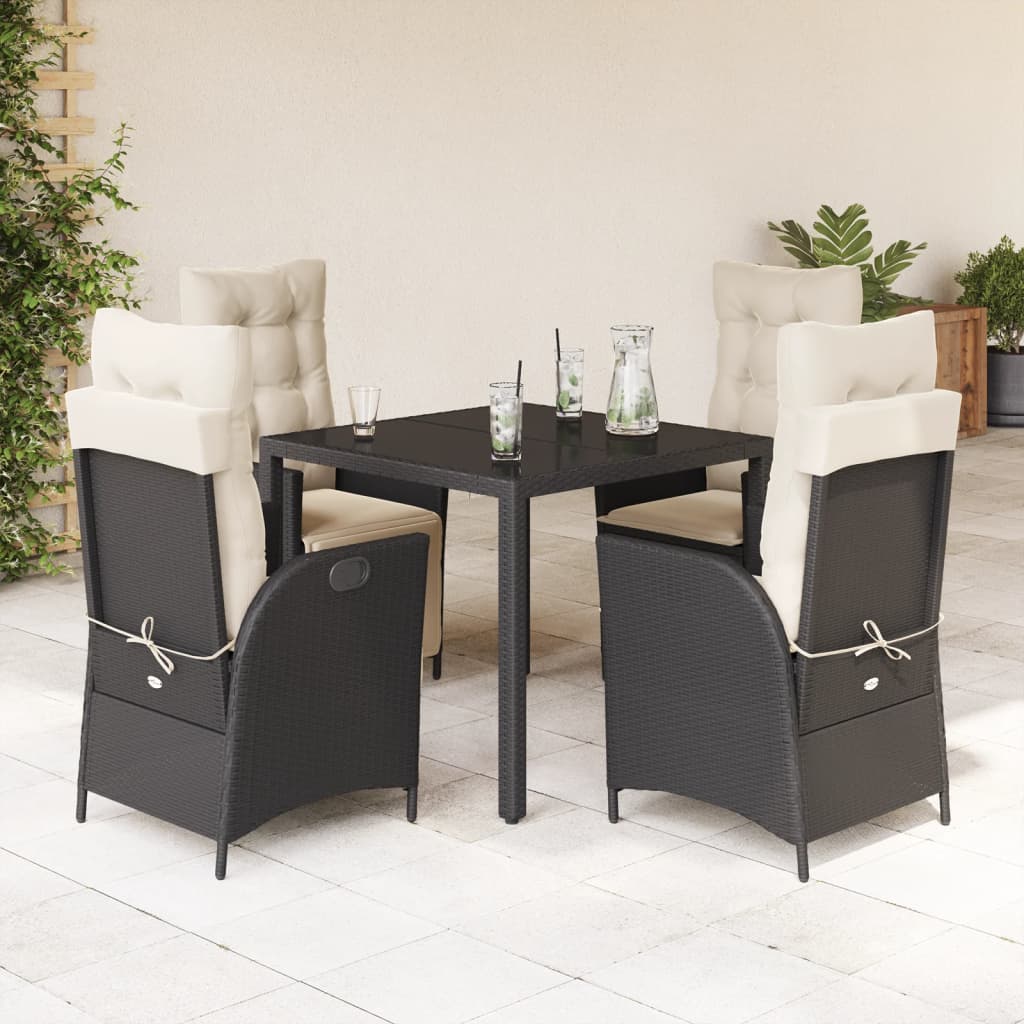 Set Mobilier De Grădină Cu Perne, 5 Piese, Negru, Poliratan Negru Și Crem
