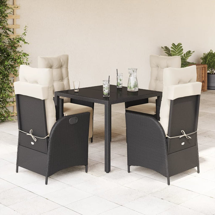 Set Mobilier De Grădină Cu Perne, 5 Piese, Negru, Poliratan Negru Și Crem