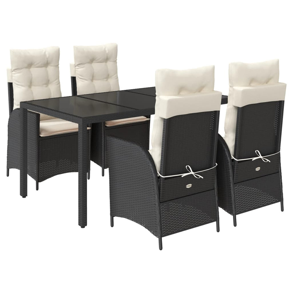 Set Mobilier De Grădină Cu Perne, 5 Piese, Negru, Poliratan Negru Și Crem