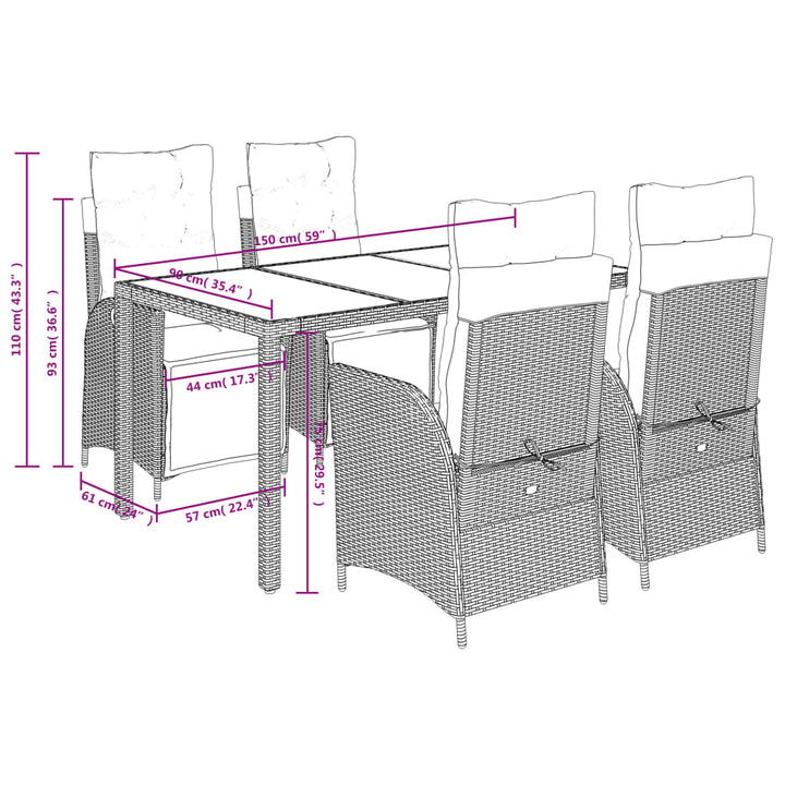 Set Mobilier De Grădină Cu Perne, 5 Piese, Negru, Poliratan Negru Și Crem