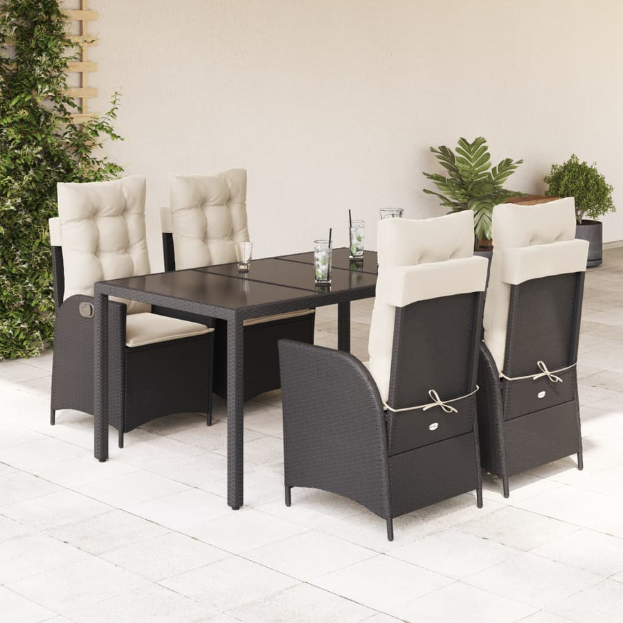 Set Mobilier De Grădină Cu Perne, 5 Piese, Negru, Poliratan Negru Și Crem