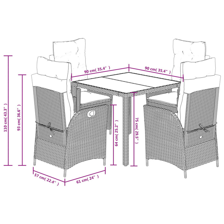 Set Mobilier De Grădină Cu Perne, 5 Piese, , Poliratan Negru