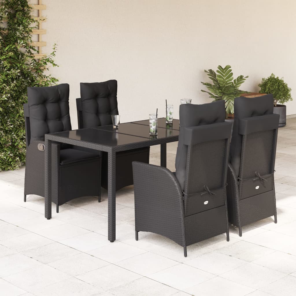 Set Mobilier De Grădină Cu Perne, 5 Piese, , Poliratan Negru