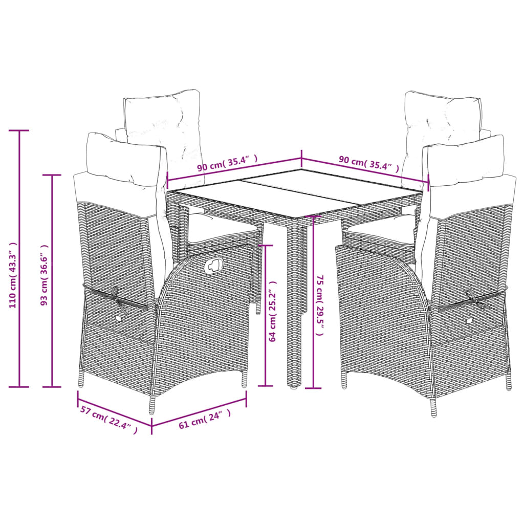 Set Mobilier De Grădină Cu Perne, 5 Piese, , Poliratan Gri