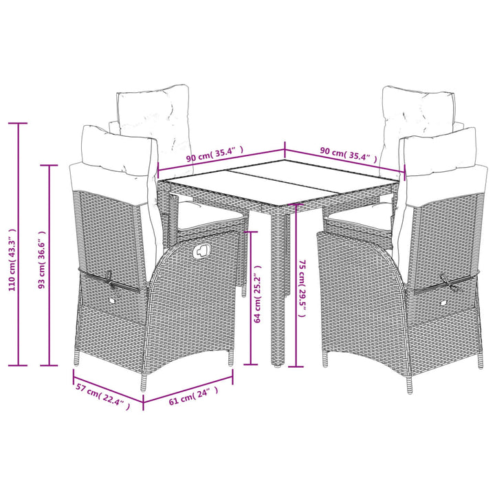 Set Mobilier De Grădină Cu Perne, 5 Piese, , Poliratan Gri