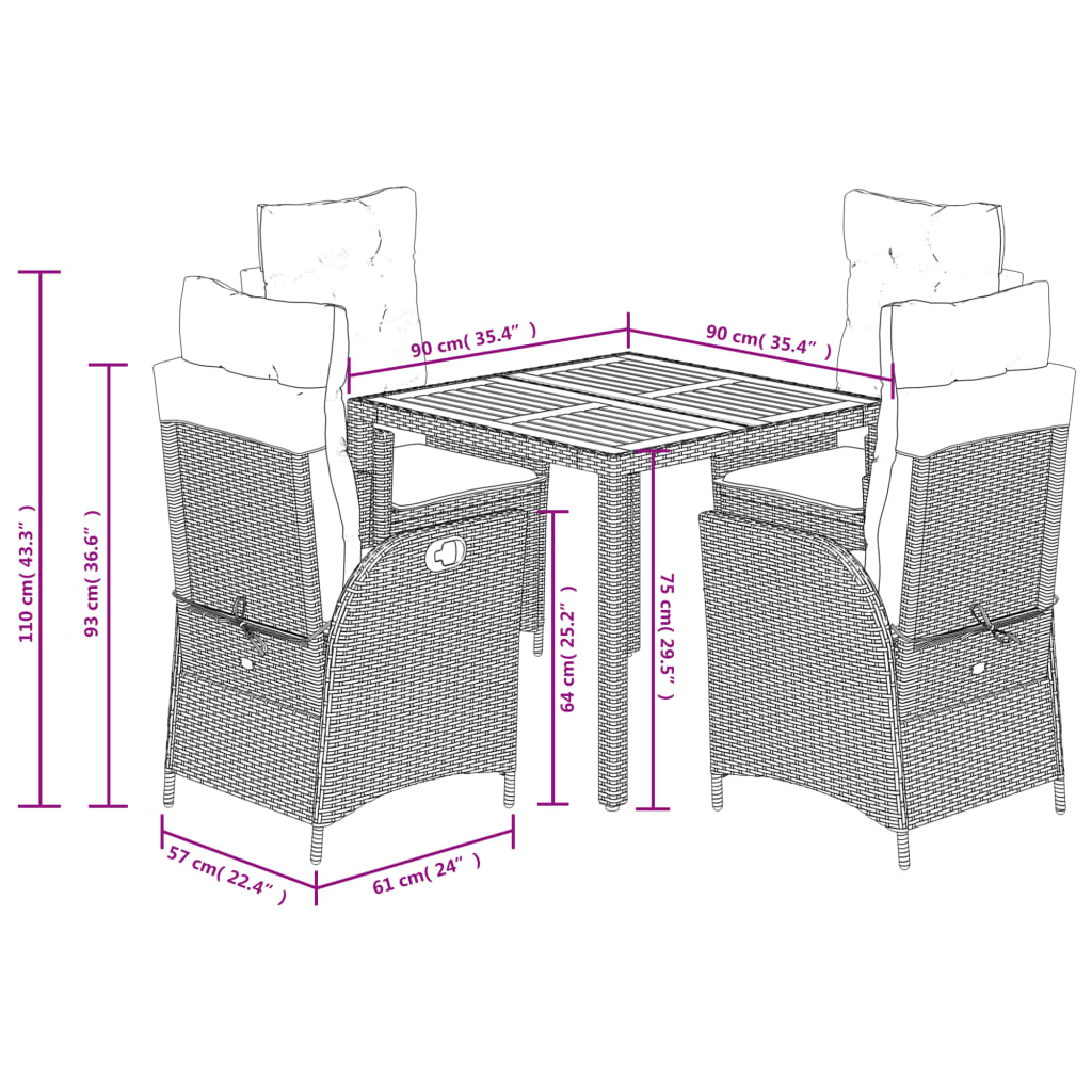 Set Mobilier De Grădină Cu Perne, 5 Piese, , Poliratan
