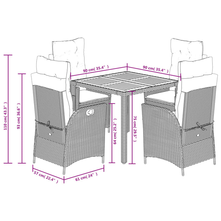 Set Mobilier De Grădină Cu Perne, 5 Piese, , Poliratan