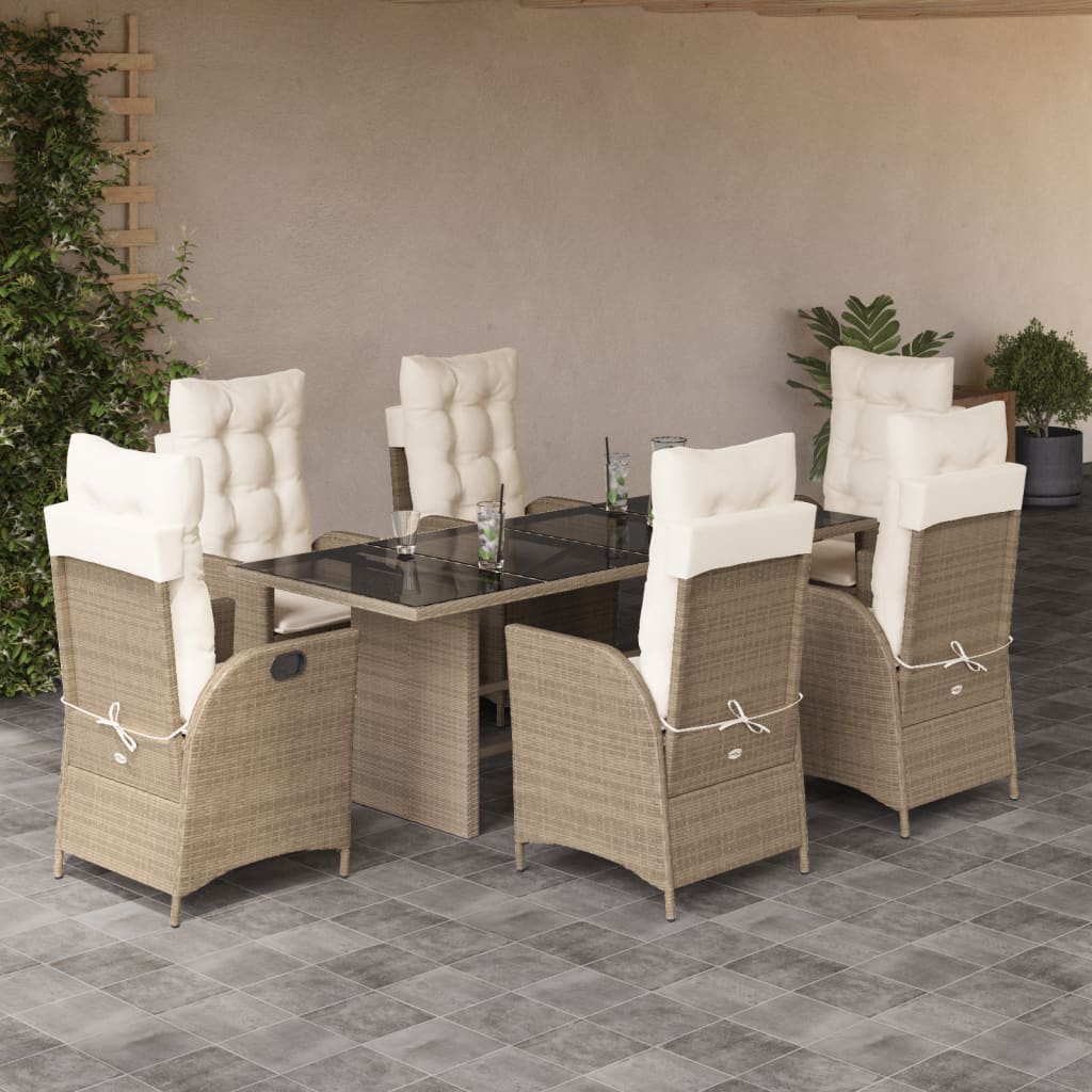 Set Mobilier De Grădină Cu Perne, 7 Piese Poliratan