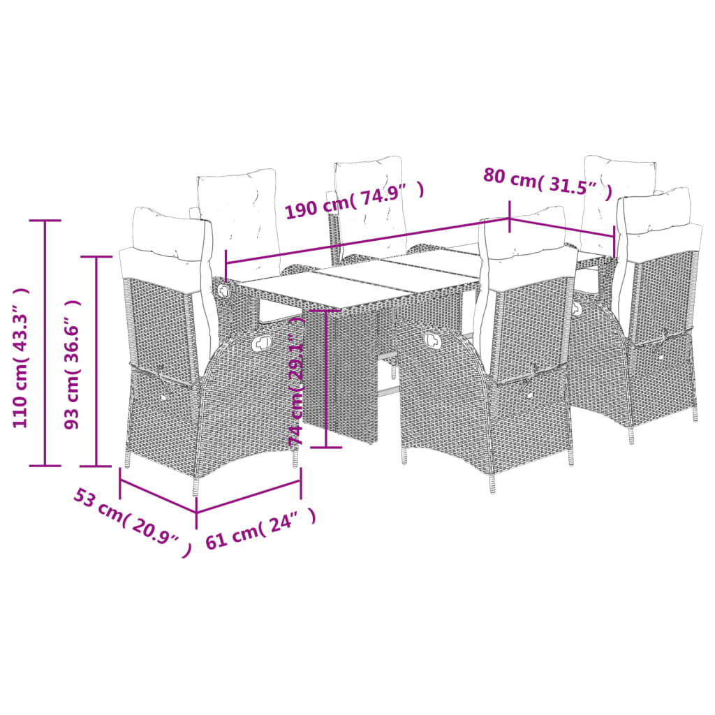 Set Mobilier De Grădină Cu Perne, 7 Piese Poliratan