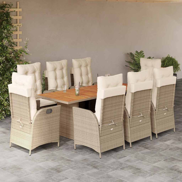 Set De Masă Pentru Grădină, 7 Piese, Cu Perne, Bej, Poliratan