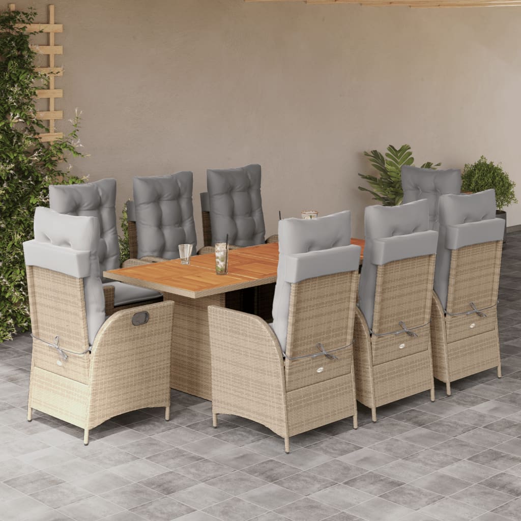 Set De Masă Pentru Grădină, 7 Piese, Cu Perne, Bej, Poliratan