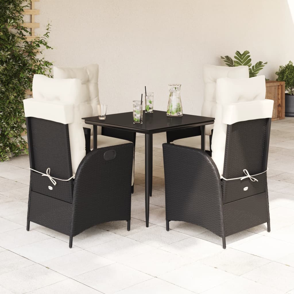 Set Mobilier De Grădină Cu Perne, 9 Piese, Negru, Poliratan Negru Și Crem