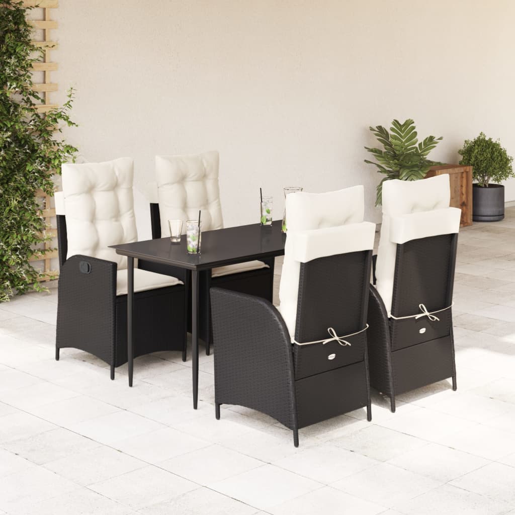Set Mobilier De Grădină Cu Perne, 9 Piese, Negru, Poliratan Negru Și Crem