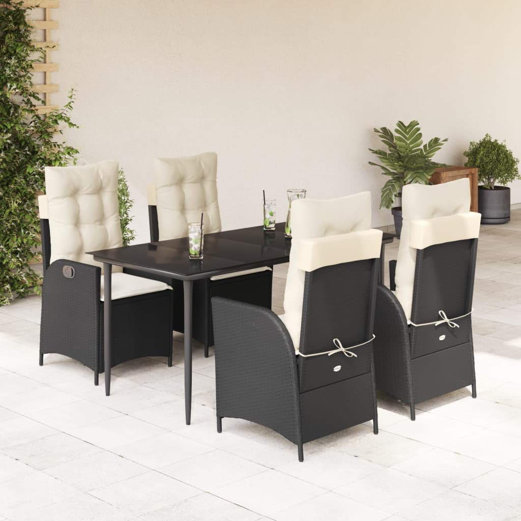 Set Mobilier De Grădină Cu Perne, 9 Piese, Negru, Poliratan Negru Și Crem