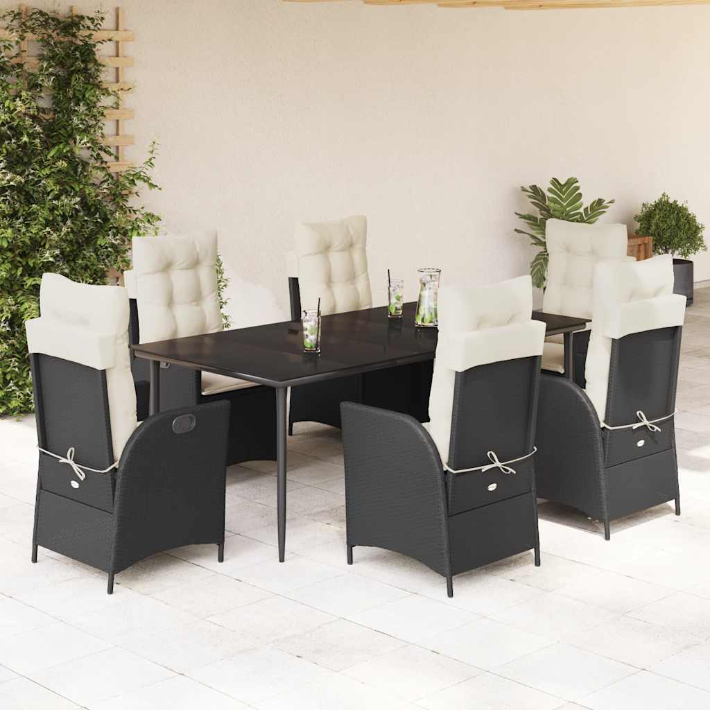 Set Mobilier De Grădină Cu Perne, 9 Piese, Negru, Poliratan Negru Și Crem