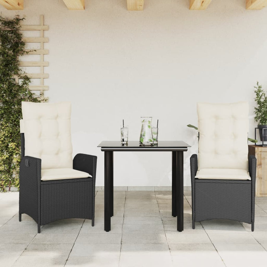 Set Mobilier De Grădină Cu Perne, 3 Piese, , Poliratan Negru