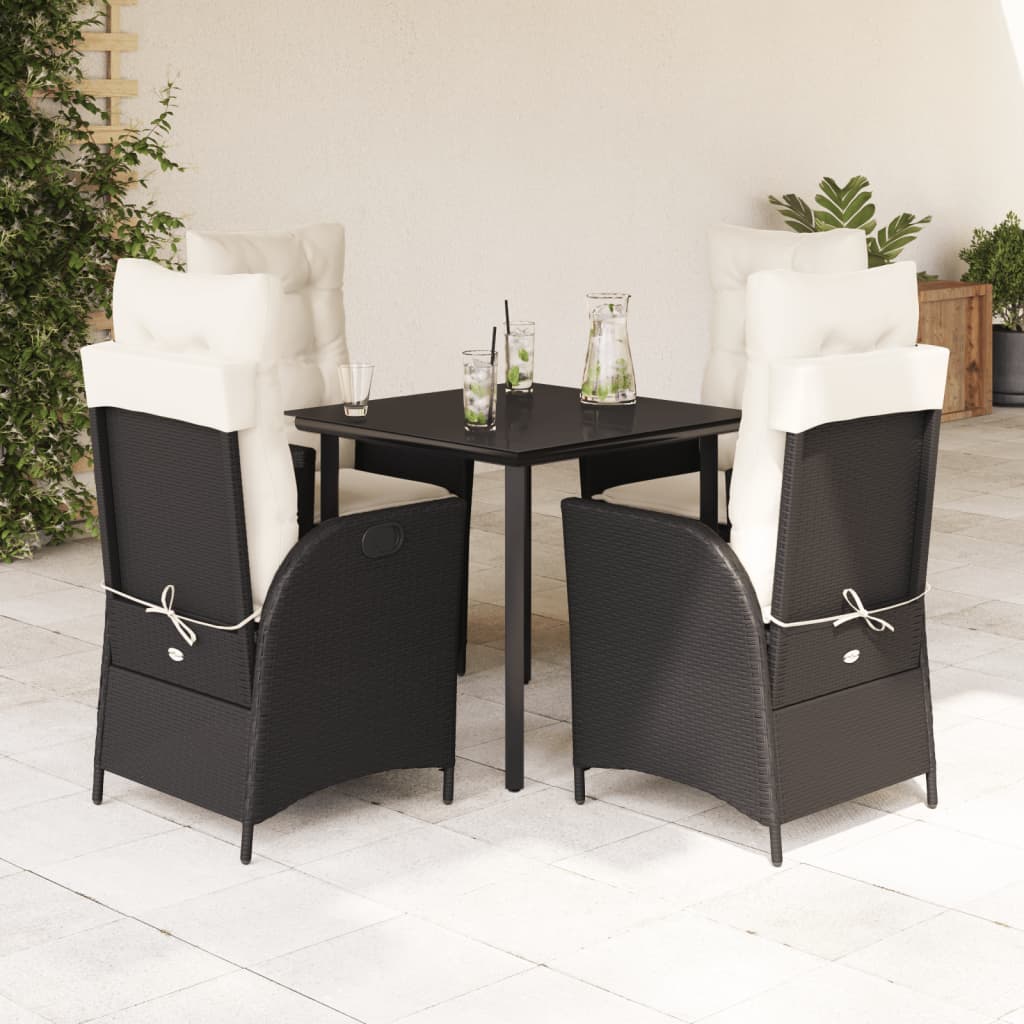Set Mobilier De Grădină Cu Perne, 9 Piese, Negru, Poliratan Negru Și Crem