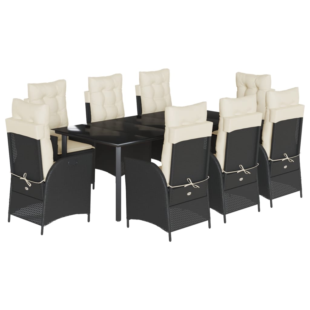 Set Mobilier De Grădină Cu Perne, 9 Piese, Negru, Poliratan Negru Și Crem