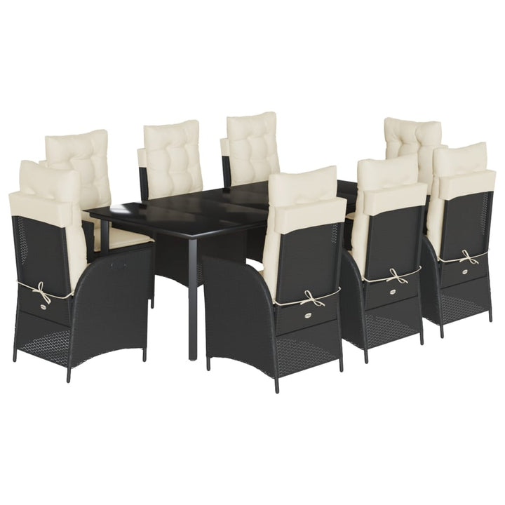 Set Mobilier De Grădină Cu Perne, 9 Piese, Negru, Poliratan Negru Și Crem