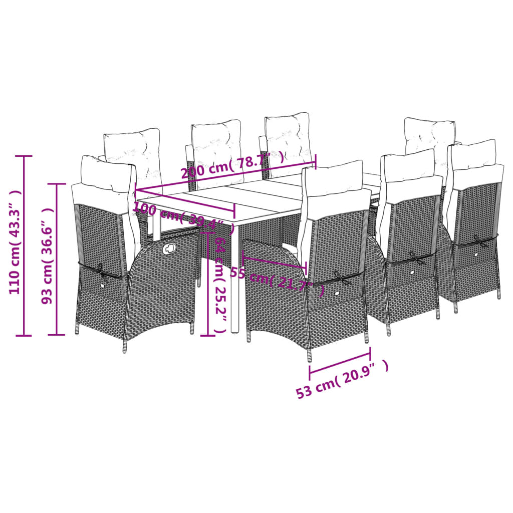 Set Mobilier De Grădină Cu Perne, 9 Piese, Negru, Poliratan Negru Și Crem