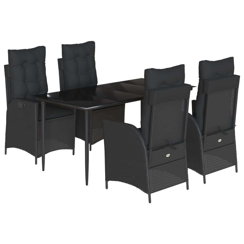 Set Mobilier De Grădină Cu Perne, 5 Piese, Negru, Poliratan