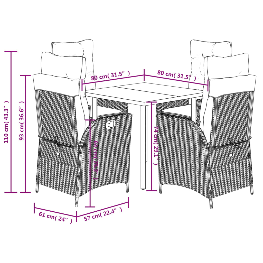 Set Mobilier De Grădină Cu Perne, 5 Piese, Negru, Poliratan