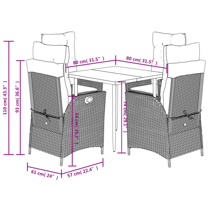 Set Mobilier De Grădină Cu Perne, 5 Piese, Gri, Poliratan