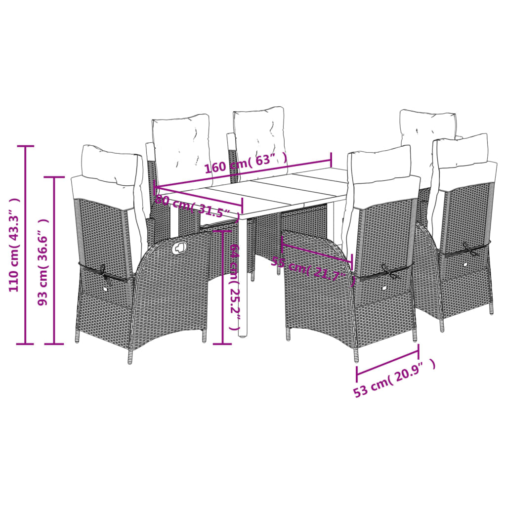 Set Mobilier De Grădină Cu Perne, 7 Piese, Gri, Poliratan