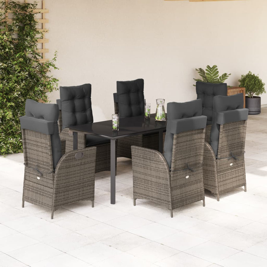Set Mobilier De Grădină Cu Perne, 7 Piese, Gri, Poliratan