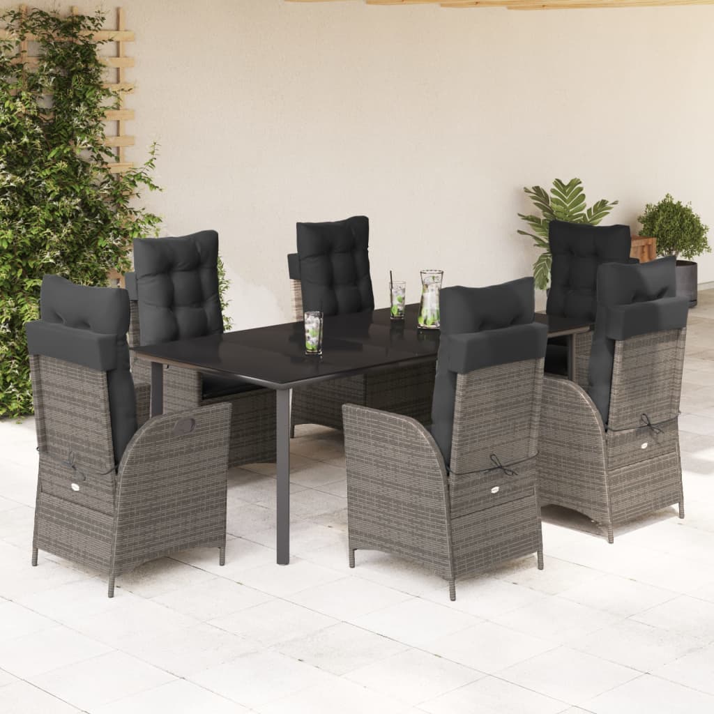 Set Mobilier De Grădină Cu Perne, 7 Piese, Gri, Poliratan