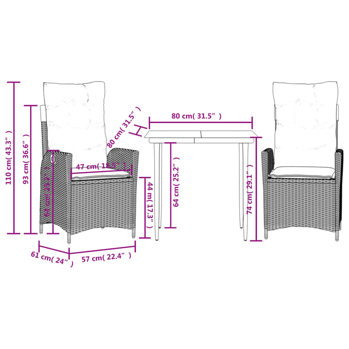 Set Mobilier De Grădină Cu Perne, 3 Piese, Bej, Poliratan