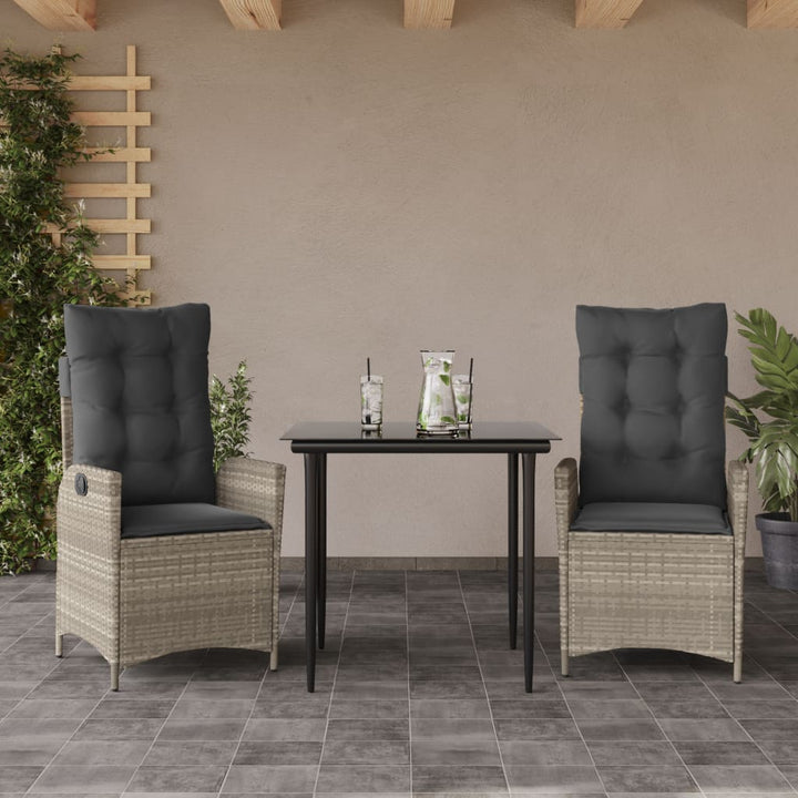Set Mobilier De Grădină Cu Perne, 3 Piese,Gri Deschis,Poliratan