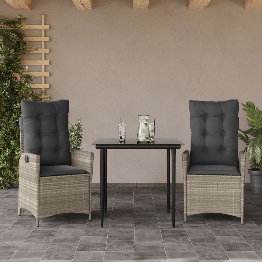 Set Mobilier De Grădină Cu Perne, 3 Piese,Gri Deschis,Poliratan