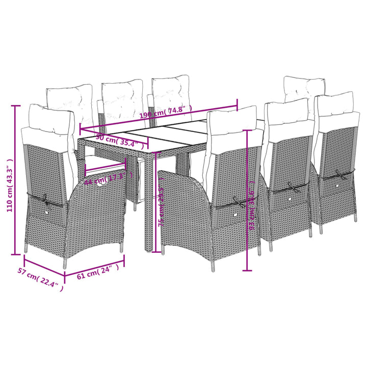Set Mobilier De Grădină Cu Perne, 9 Piese, , Poliratan