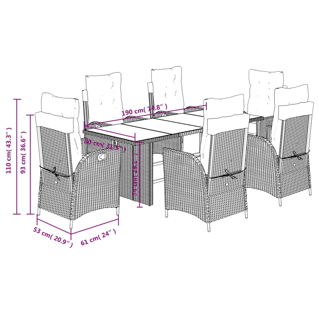 Set Mobilier De Grădină Cu Perne, 7 Piese, Negru, Poliratan